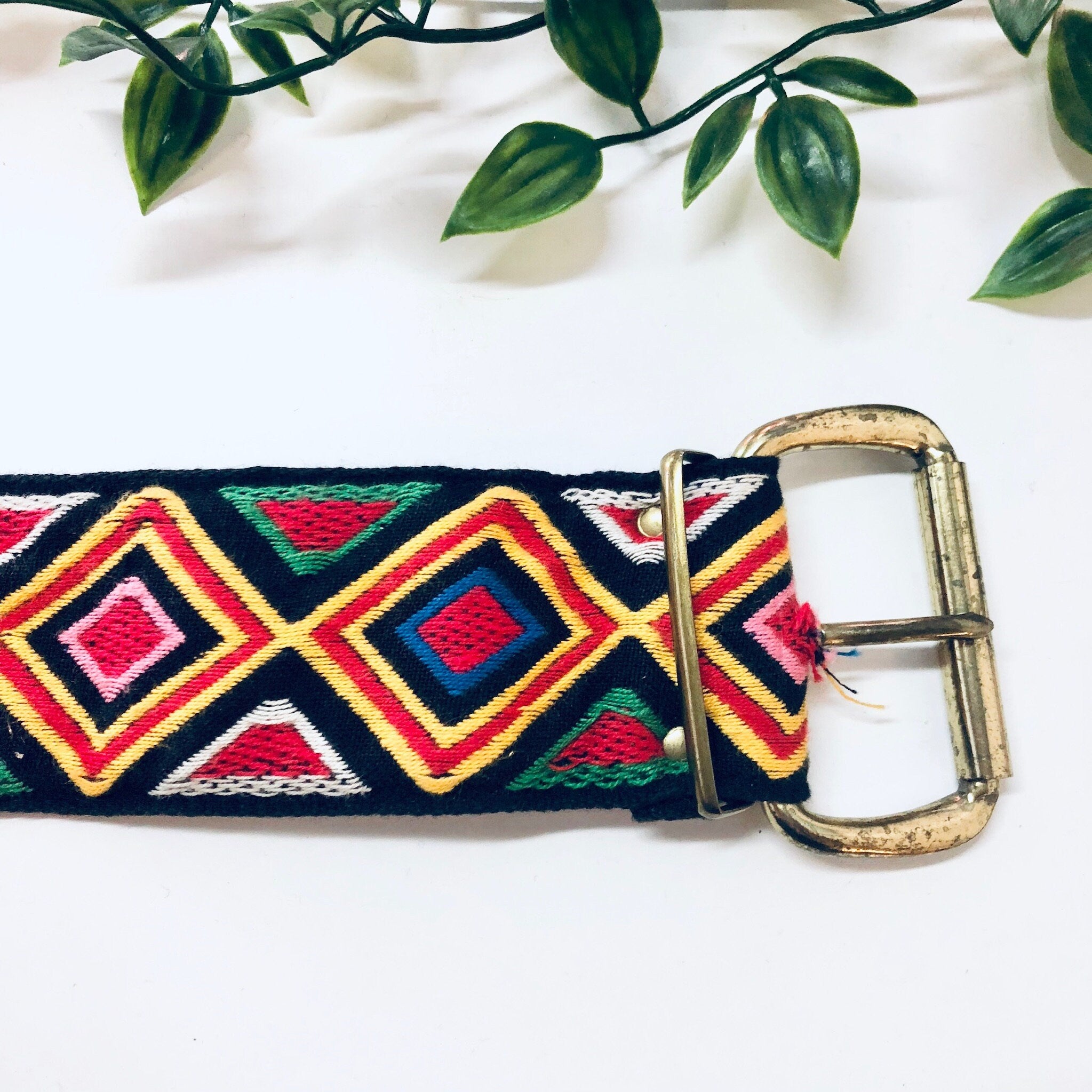 Vintage Belt, Woven Belt, Vintage Accessories, Geometric Design Belt, Colorful, Thick Belt, Wide Belt, Yellow, Black, Red, Green, Blue White