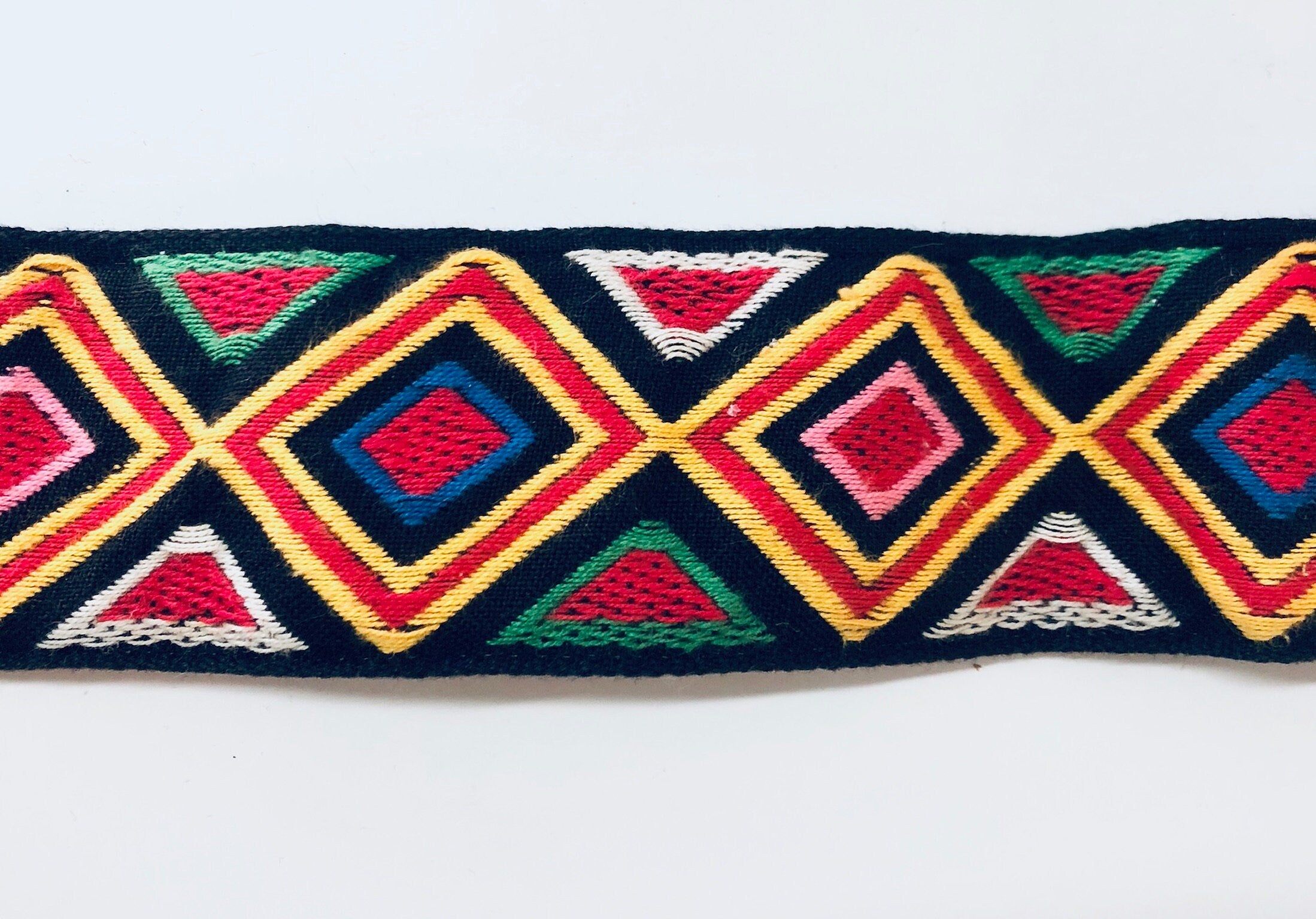Vintage Belt, Woven Belt, Vintage Accessories, Geometric Design Belt, Colorful, Thick Belt, Wide Belt, Yellow, Black, Red, Green, Blue White