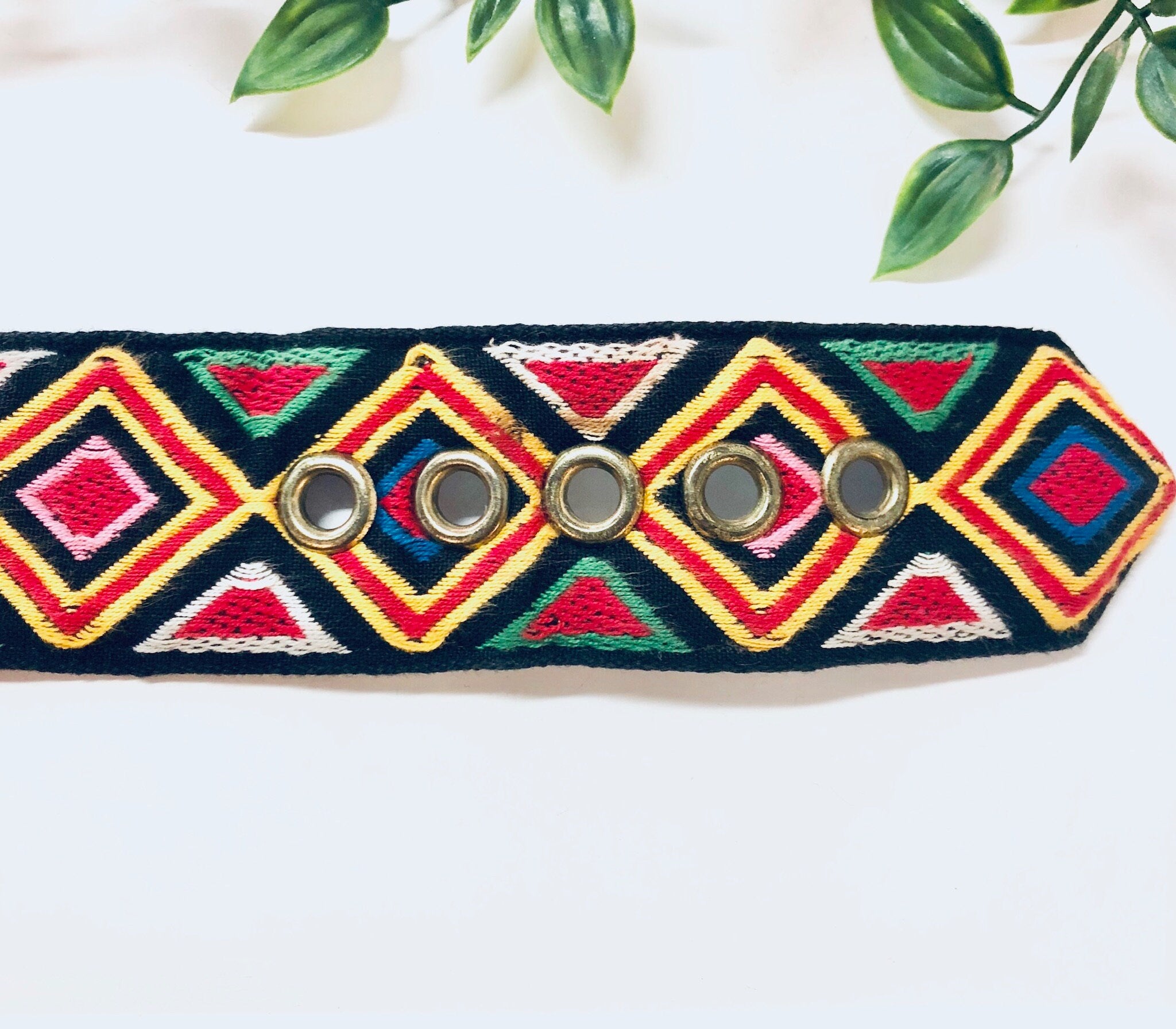 Vintage Belt, Woven Belt, Vintage Accessories, Geometric Design Belt, Colorful, Thick Belt, Wide Belt, Yellow, Black, Red, Green, Blue White