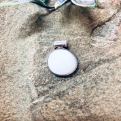 Vintage Silver Pendant with White Stone, Milky White Stone, Made in Mexico, Silver and White, Circular Pendant, Boho Style, Pendant Necklace