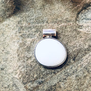 Vintage Silver Pendant with White Stone, Milky White Stone, Made in Mexico, Silver and White, Circular Pendant, Boho Style, Pendant Necklace