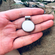 Vintage Silver Pendant with White Stone, Milky White Stone, Made in Mexico, Silver and White, Circular Pendant, Boho Style, Pendant Necklace