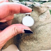Vintage Silver Pendant with White Stone, Milky White Stone, Made in Mexico, Silver and White, Circular Pendant, Boho Style, Pendant Necklace