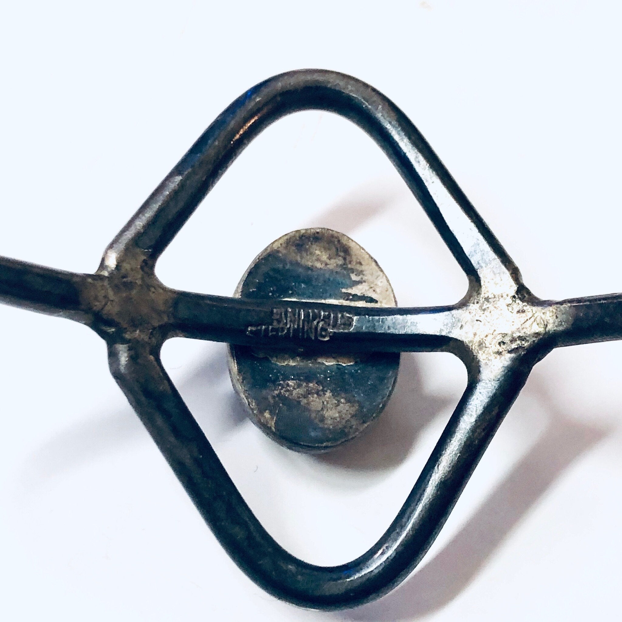 Vintage Silver Bracelet, Cuff Bracelet, Tigers Eye, Sterling Silver, Vintage Jewelry, Unique Jewelry, Cut out Design, Triangle Shape , Brown