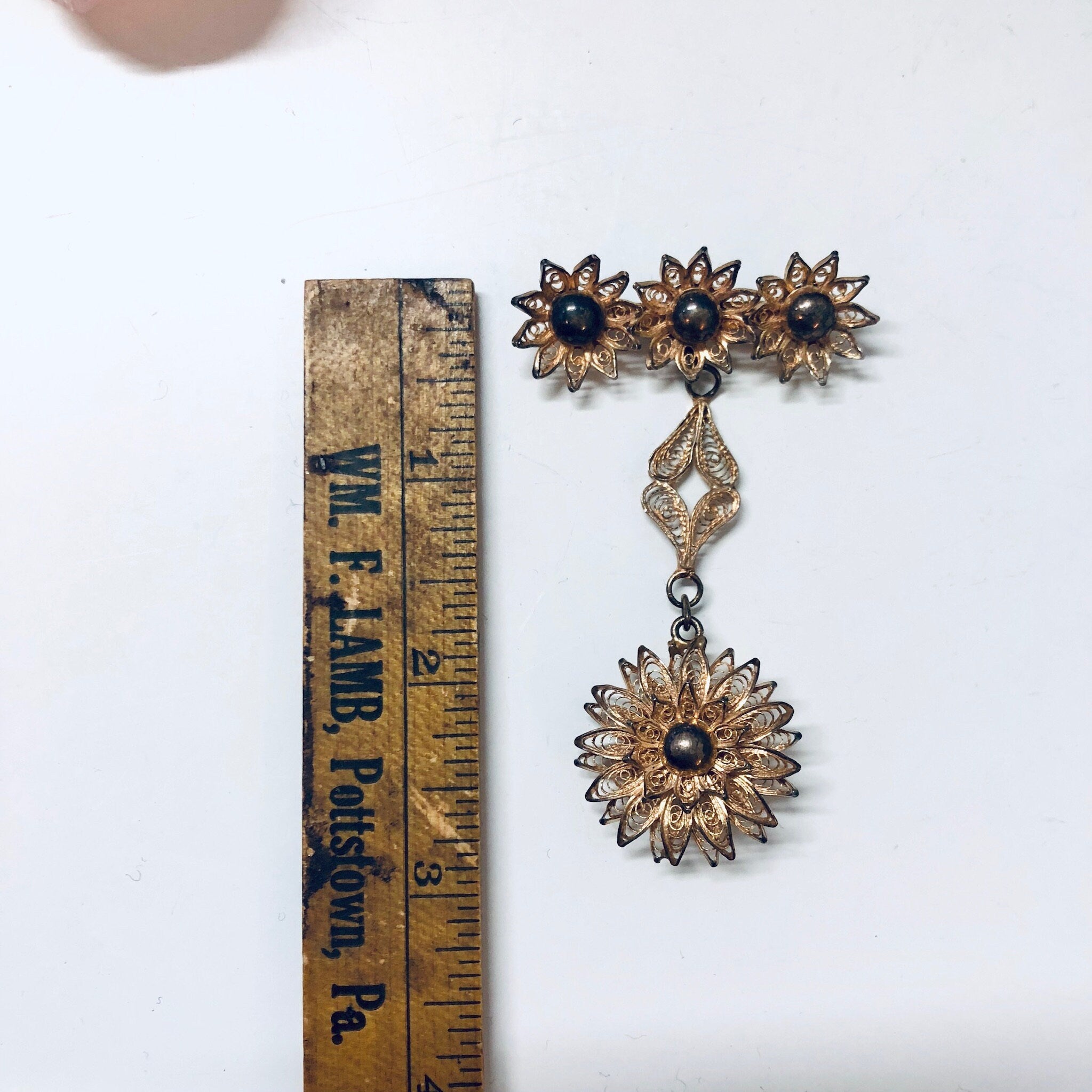 Vintage Floral Brooch, Silver Pin, Dangling Brooch, Flower Jewelry, Vintage Pin, Sterling Silver Pin, Brooch for Mom