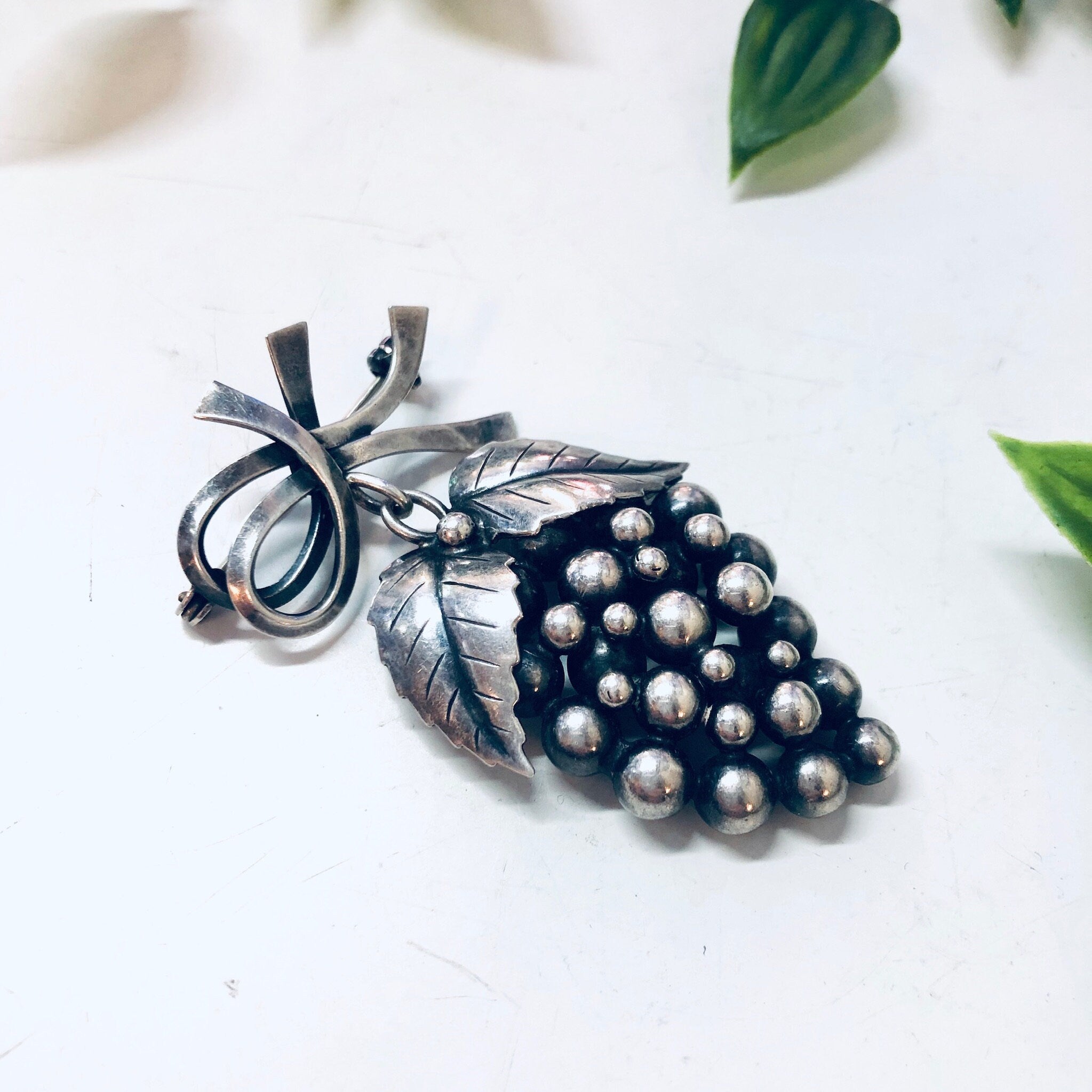 Vintage Brooch, Grape Brooch, Silver Brooch, Vintage Pin, Vintage Jewelry, Food Jewelry, Unique Jewelry, Dangling Brooch, Denmark Jewelry