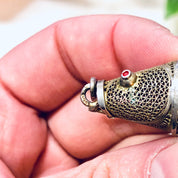 Vintage Fish Pendant, Silver Fish Jewelry, Vintage Jewelry, Vintage Necklace, Pendant Necklace, Moveable Fish Pendant, Red Eye Fish, 925