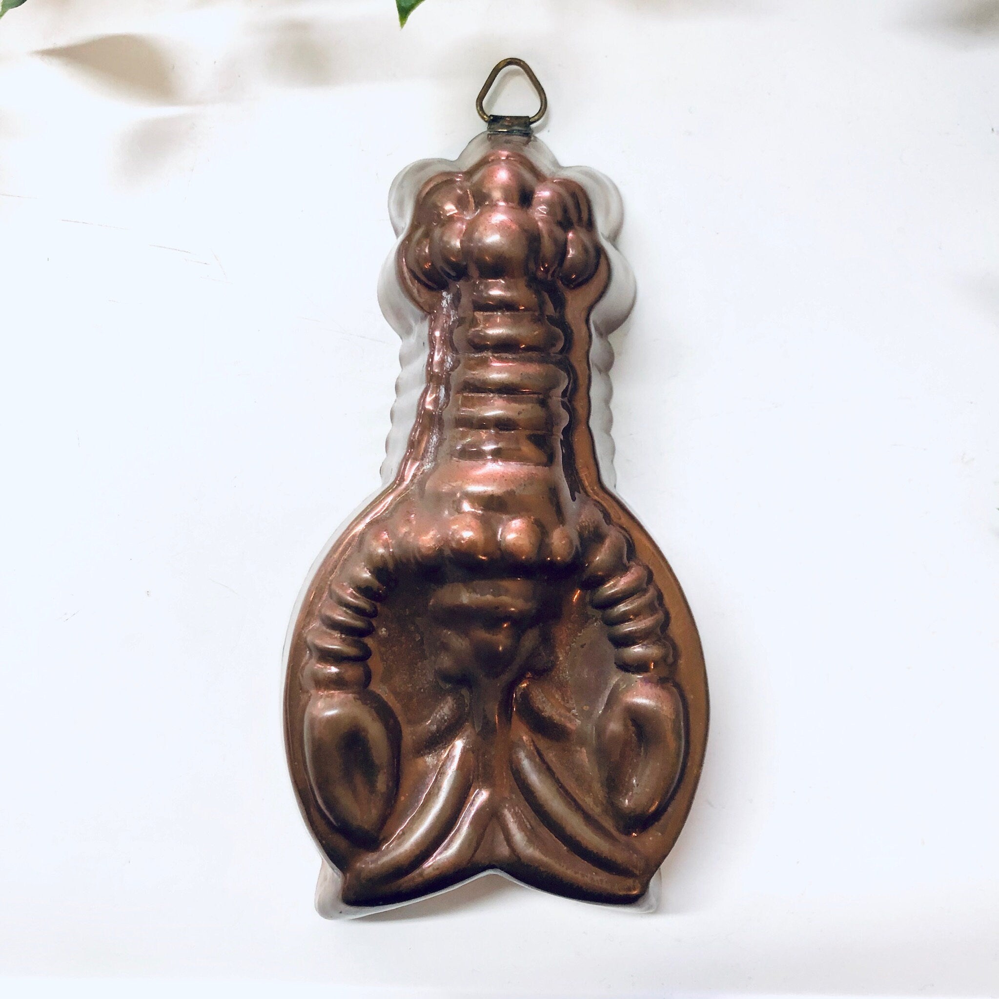Vintage Copper Lobster Mold Tin Midcentury Patina Rustic Kitchen Jello Mold Wall Decor Baking Pan Crustacean Small Baking Mold