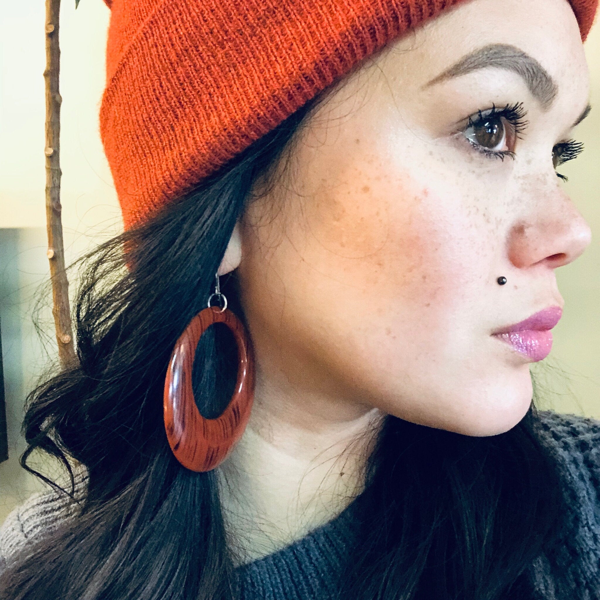 Vintage Plastic Earrings Red and Black Vintage Jewelry Hoop Circular Pierced Ears Costume Jewelry Statement Jewelry Stripes Unique Dark Red