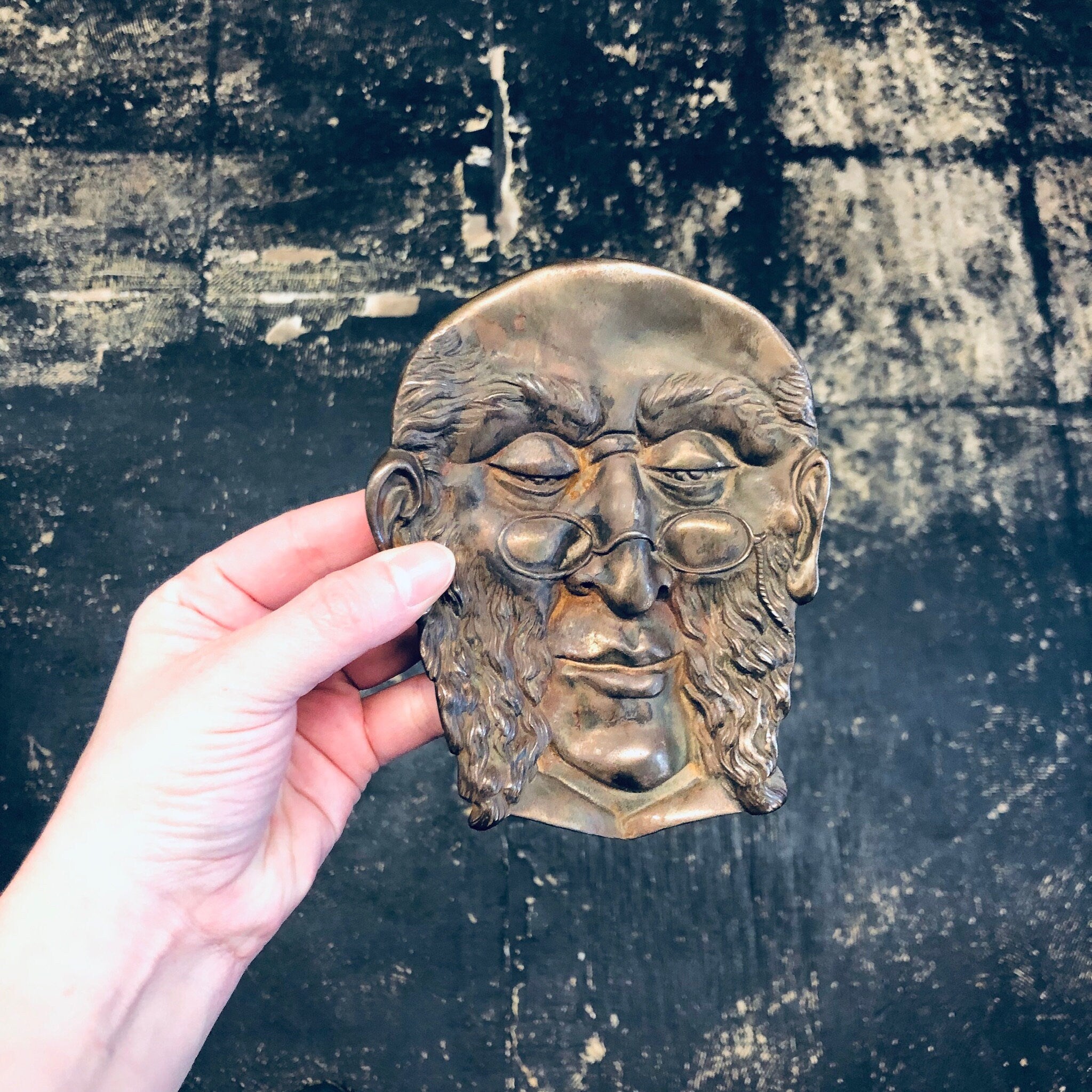 Brass Catch All Dish, Dish for Rings, Bedside Table Dish, Jewelry Tray, Vintage Home Decor, Ring Dish, Brass Home Decor, Man with Glasses