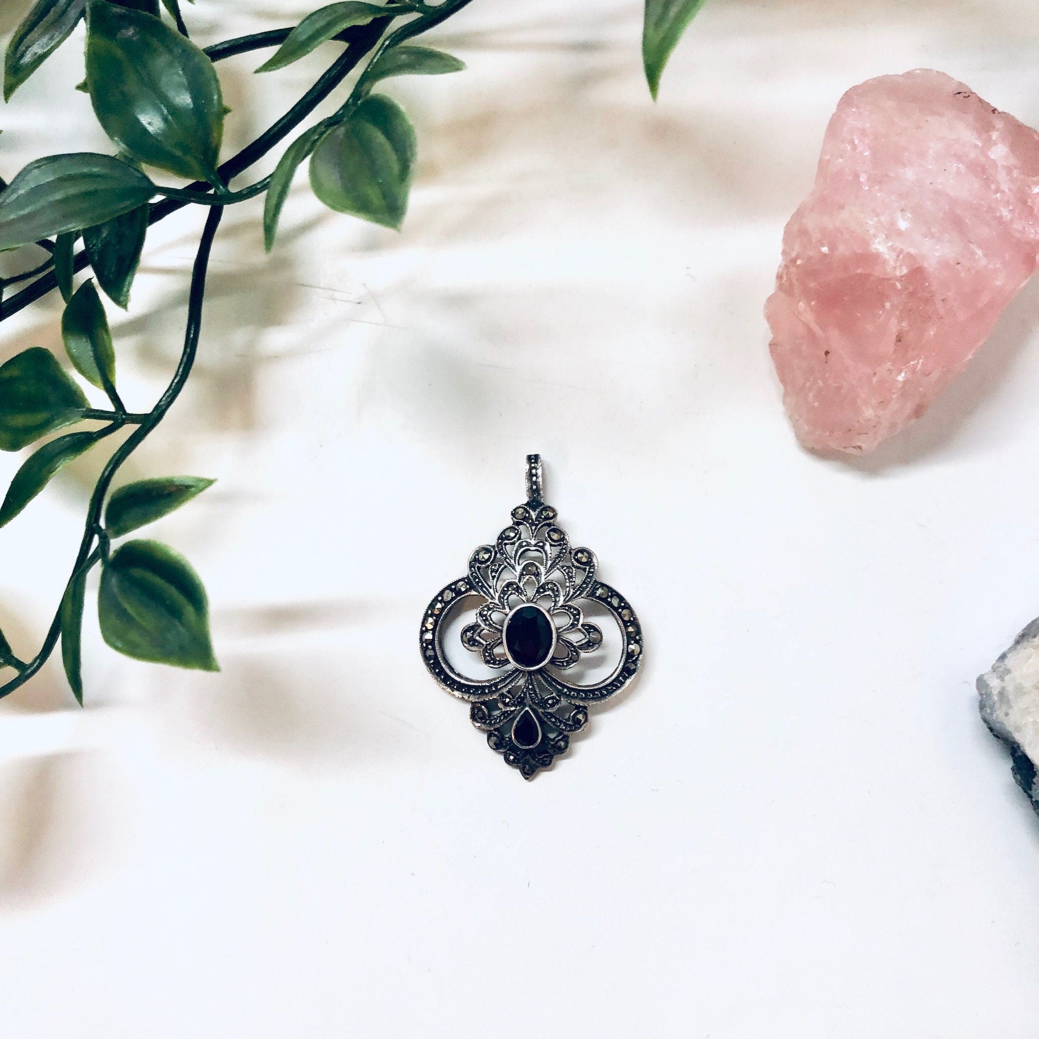 Vintage Silver Pendant, Marcasite Jewelry, Red Stone, Vintage Necklace, Silver and Red, Vintage Jewelry, Teardrop Shaped Stone, Holiday Gift