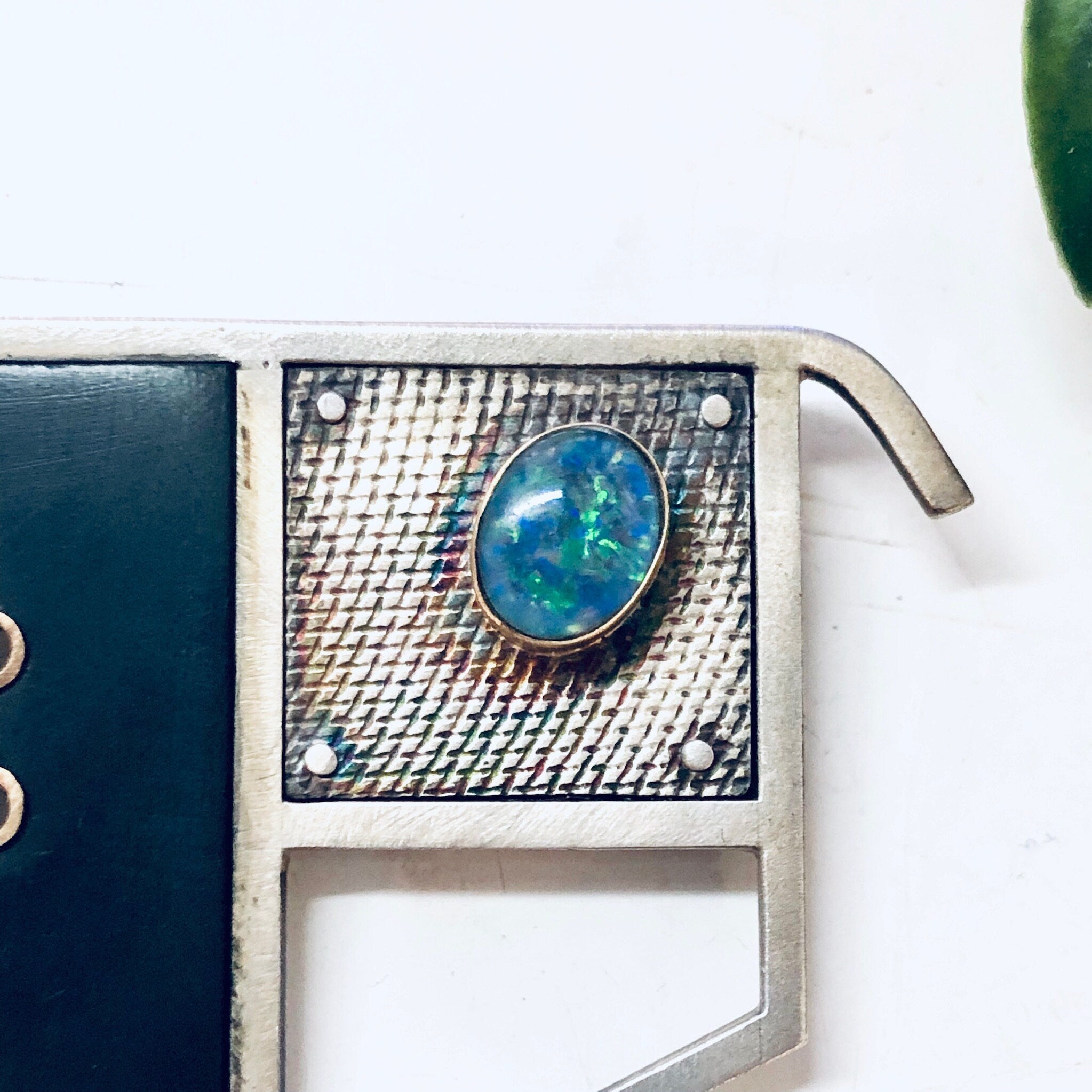 Abstract Vintage Brooch, Signed Vintage Brooch, Opal Brooch, Vintage Silver Brooch, Oval Shaped Opal, Synthetic Opal, Blue and Green Opal