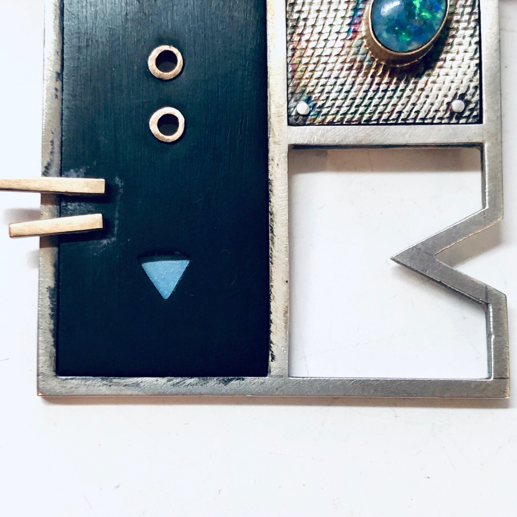 Abstract Vintage Brooch, Signed Vintage Brooch, Opal Brooch, Vintage Silver Brooch, Oval Shaped Opal, Synthetic Opal, Blue and Green Opal