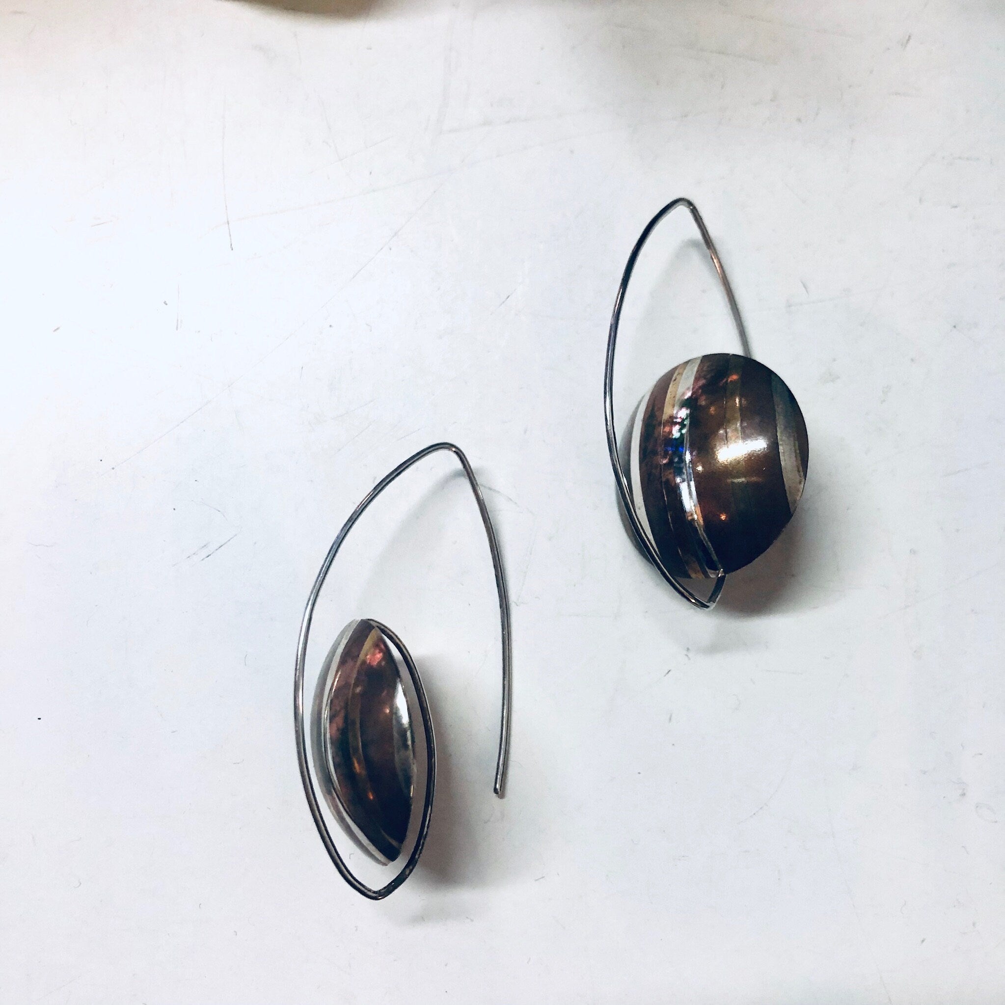 Vintage Earrings, Threader Earrings, Copper Earrings, Vintage Jewelry, Brass Jewelry, Unique Jewelry, Valentines Day Gift, Minimalist