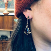 Gold Toned Earrings with Dark Red Stones, Vintage Earrings, Costume Jewelry, Dangle Earrings, Valentines Day Gift, Pierced Ears, Gold, Red