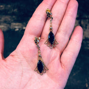 Gold Toned Earrings with Dark Red Stones, Vintage Earrings, Costume Jewelry, Dangle Earrings, Valentines Day Gift, Pierced Ears, Gold, Red