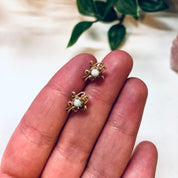 Vintage Gold Earrings, 14K Yellow Gold, 14 Karat Gold, Opal Earrings, Post Earrings, Stud Earrings, October Birthstone, Valentines Day Gift