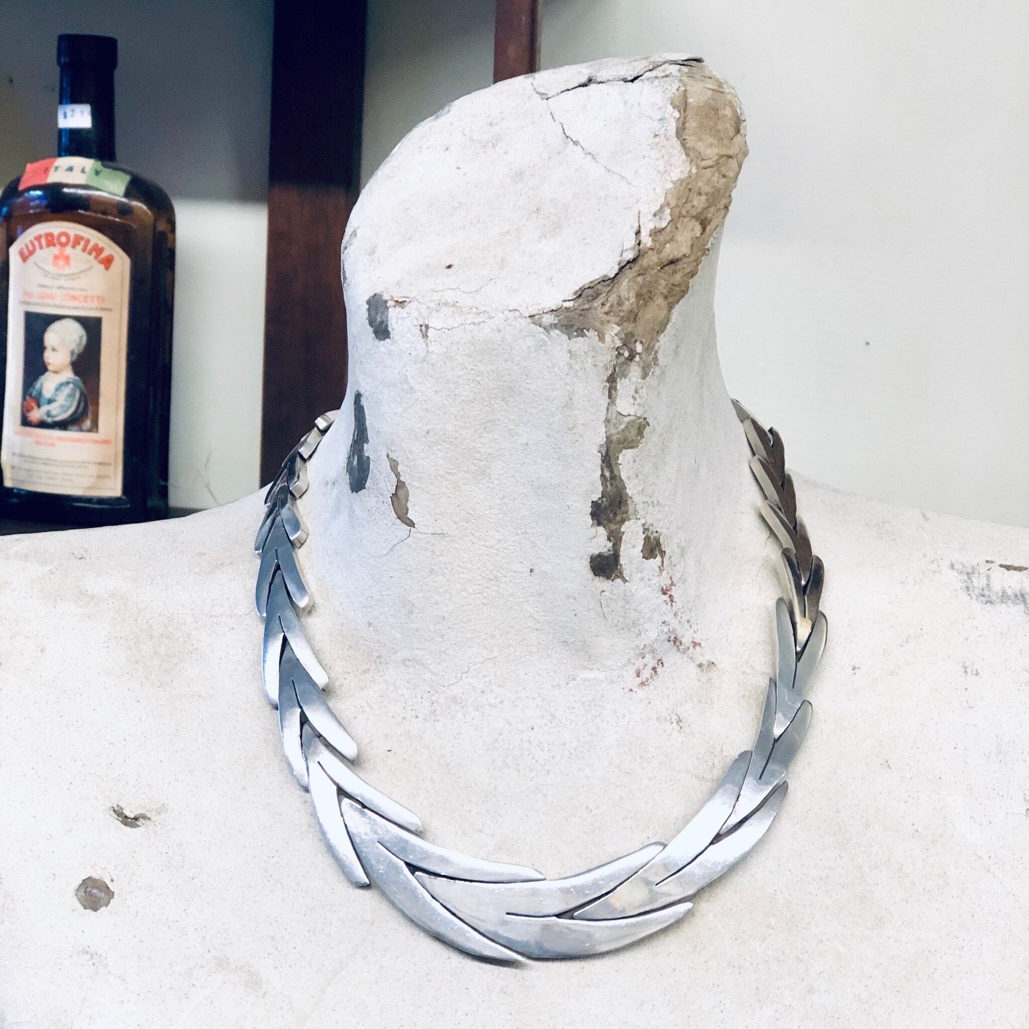 Vintage Silver Necklace, Silver Choker, Vintage Jewelry, Link Necklace, V Shape Necklace, Heavy Necklace, Solid Silver, Unique Jewelry, 925
