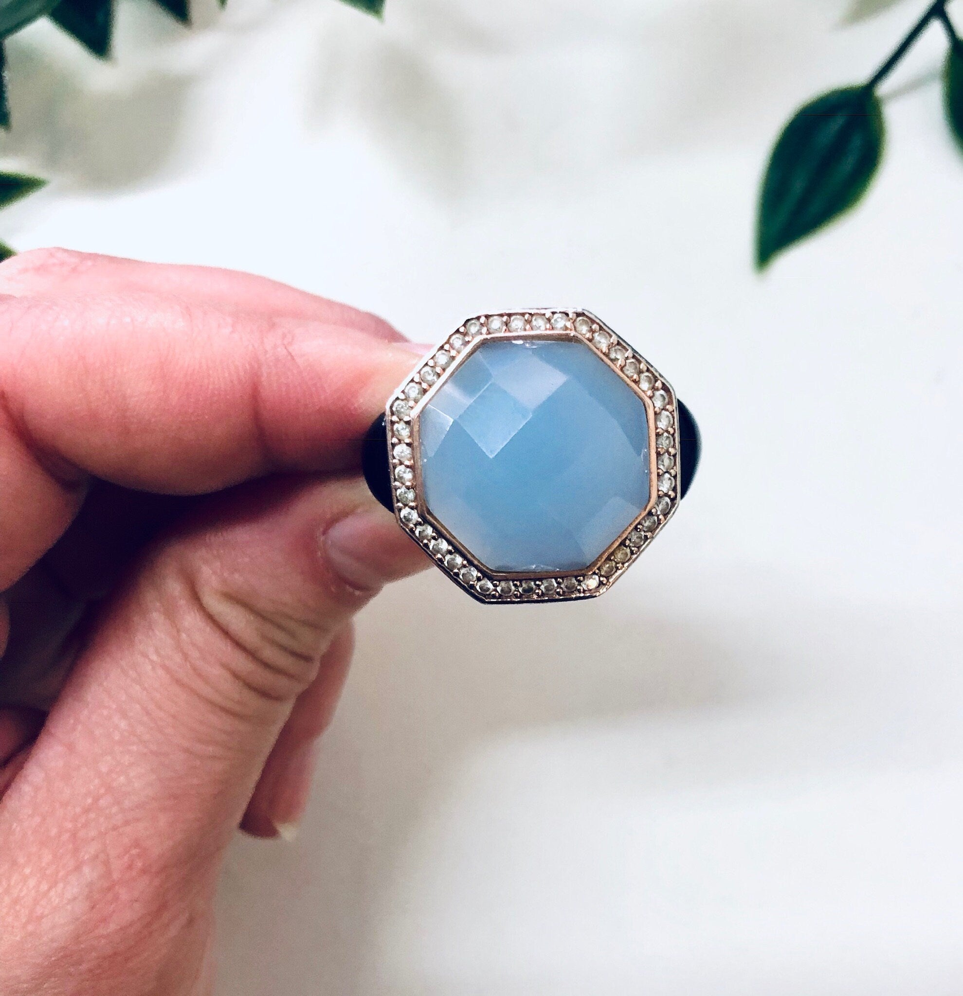 Vintage Cocktail Ring, Purple and Black Ring, Vintage Jewelry, Sterling Silver Ring, Light Purple Stone, Light Blue, Filagree Ring, Unique