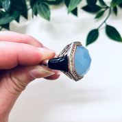 Vintage Cocktail Ring, Purple and Black Ring, Vintage Jewelry, Sterling Silver Ring, Light Purple Stone, Light Blue, Filagree Ring, Unique