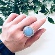 Vintage Cocktail Ring, Purple and Black Ring, Vintage Jewelry, Sterling Silver Ring, Light Purple Stone, Light Blue, Filagree Ring, Unique