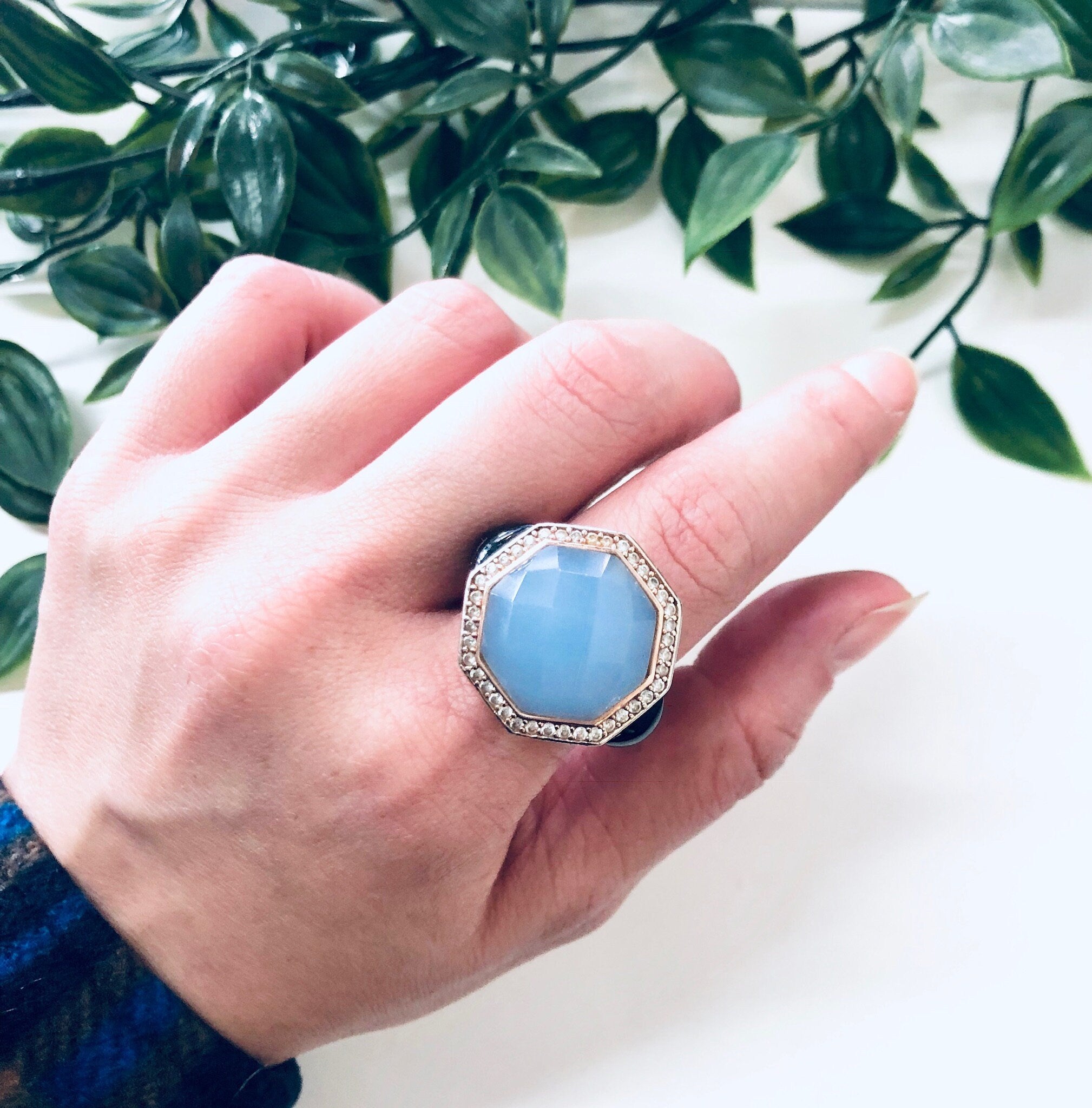 Vintage Cocktail Ring, Purple and Black Ring, Vintage Jewelry, Sterling Silver Ring, Light Purple Stone, Light Blue, Filagree Ring, Unique