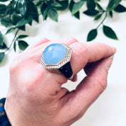 Vintage Cocktail Ring, Purple and Black Ring, Vintage Jewelry, Sterling Silver Ring, Light Purple Stone, Light Blue, Filagree Ring, Unique