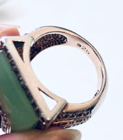 Vintage Silver Ring, Cocktail Ring, Statement Jewelry, Vintage Jewelry, Green, Black, Faux Diamonds, Light Green, Large Ring, Rectangle Ring