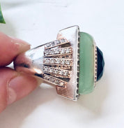 Vintage Silver Ring, Cocktail Ring, Statement Jewelry, Vintage Jewelry, Green, Black, Faux Diamonds, Light Green, Large Ring, Rectangle Ring