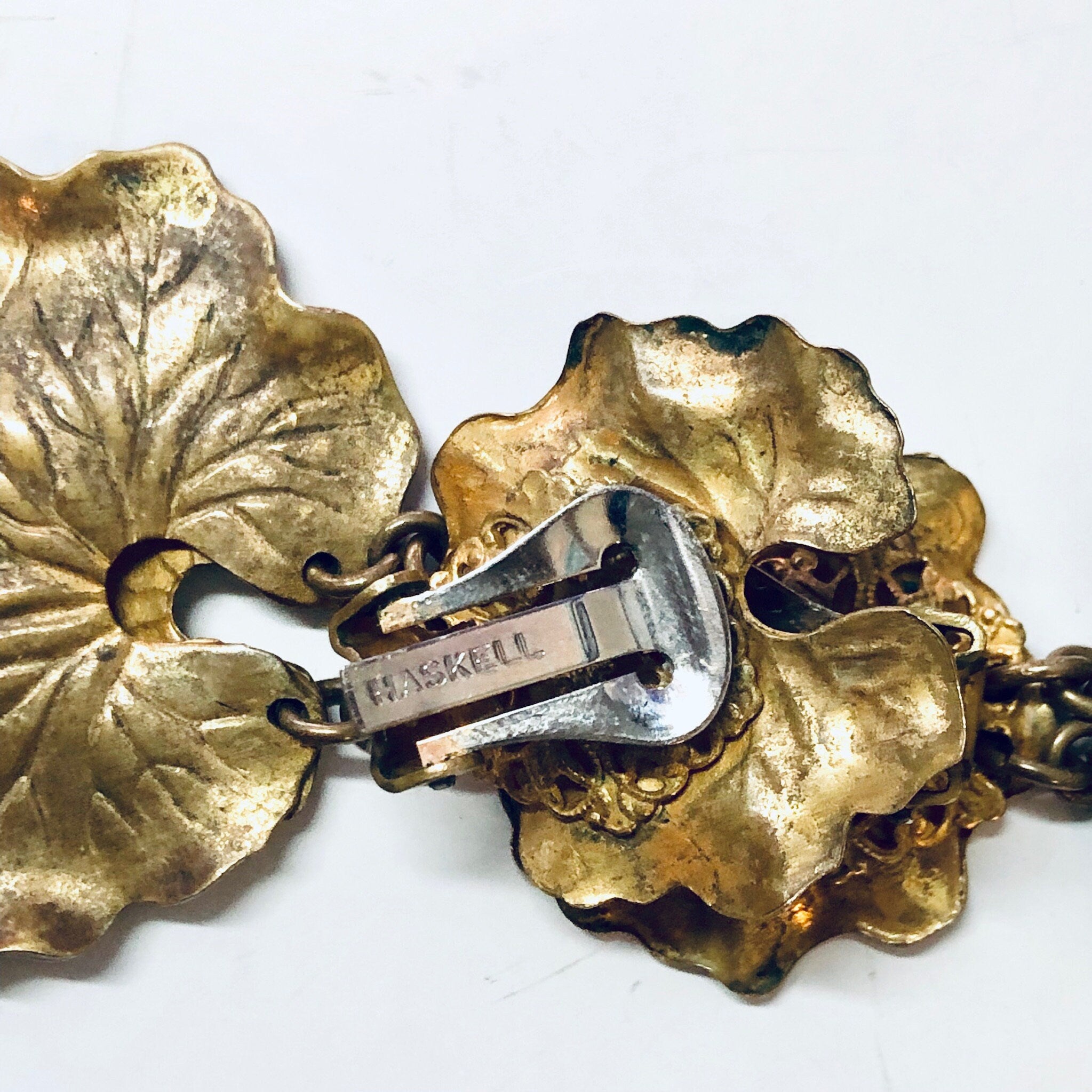 Miriam Haskell Jewelry Set, Vintage Jewelry Set, Multi Strand Necklace, Clip On earrings, Miriam Haskell, Floral Jewelry, Leaf Jewelry,