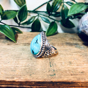 Vintage Silver Ring with Turquoise Stone, Teardrop Shaped Ring, Ornate Jewelry, Vintage Jewelry, Blue, Turquoise, Valentines Day Gift, 925