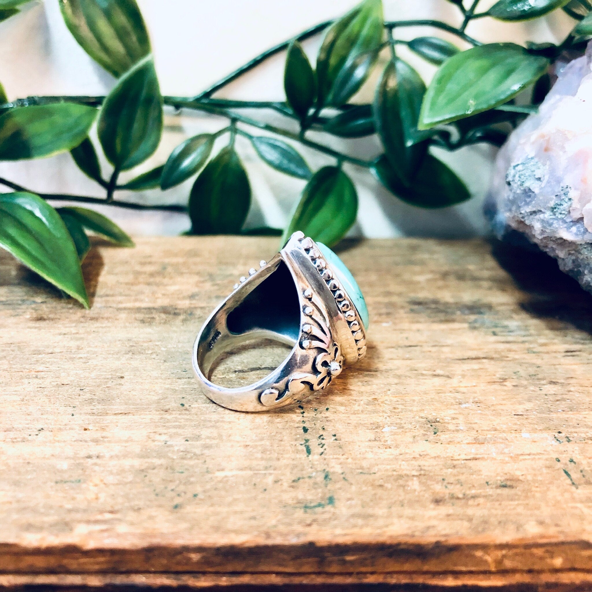 Vintage Silver Ring with Turquoise Stone, Teardrop Shaped Ring, Ornate Jewelry, Vintage Jewelry, Blue, Turquoise, Valentines Day Gift, 925