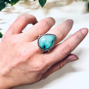 Vintage Silver Ring with Turquoise Stone, Teardrop Shaped Ring, Ornate Jewelry, Vintage Jewelry, Blue, Turquoise, Valentines Day Gift, 925