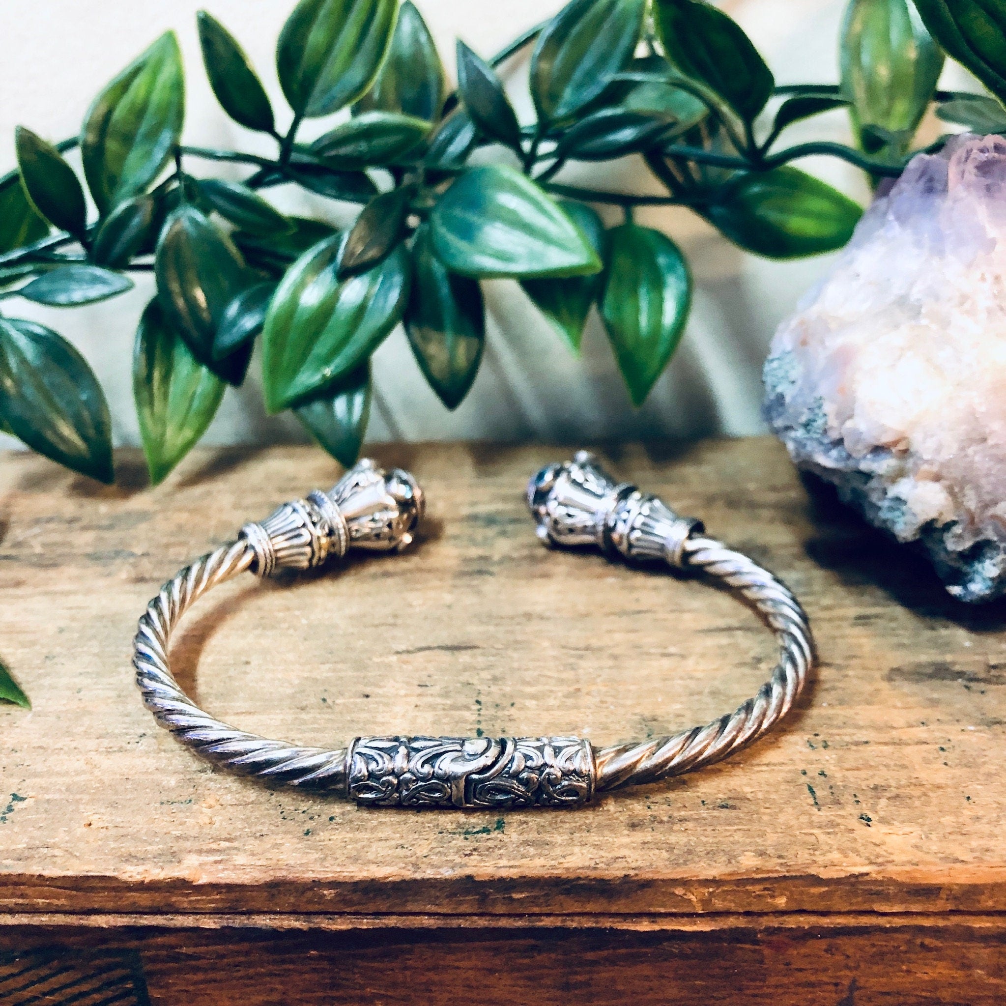 Vintage Silver Bracelet, Vintage Jewelry, Amethyst Bracelet, Unique Jewelry, Valentines Day Gift, 14 K Gold, Blue Stones, Cuff Bracelet