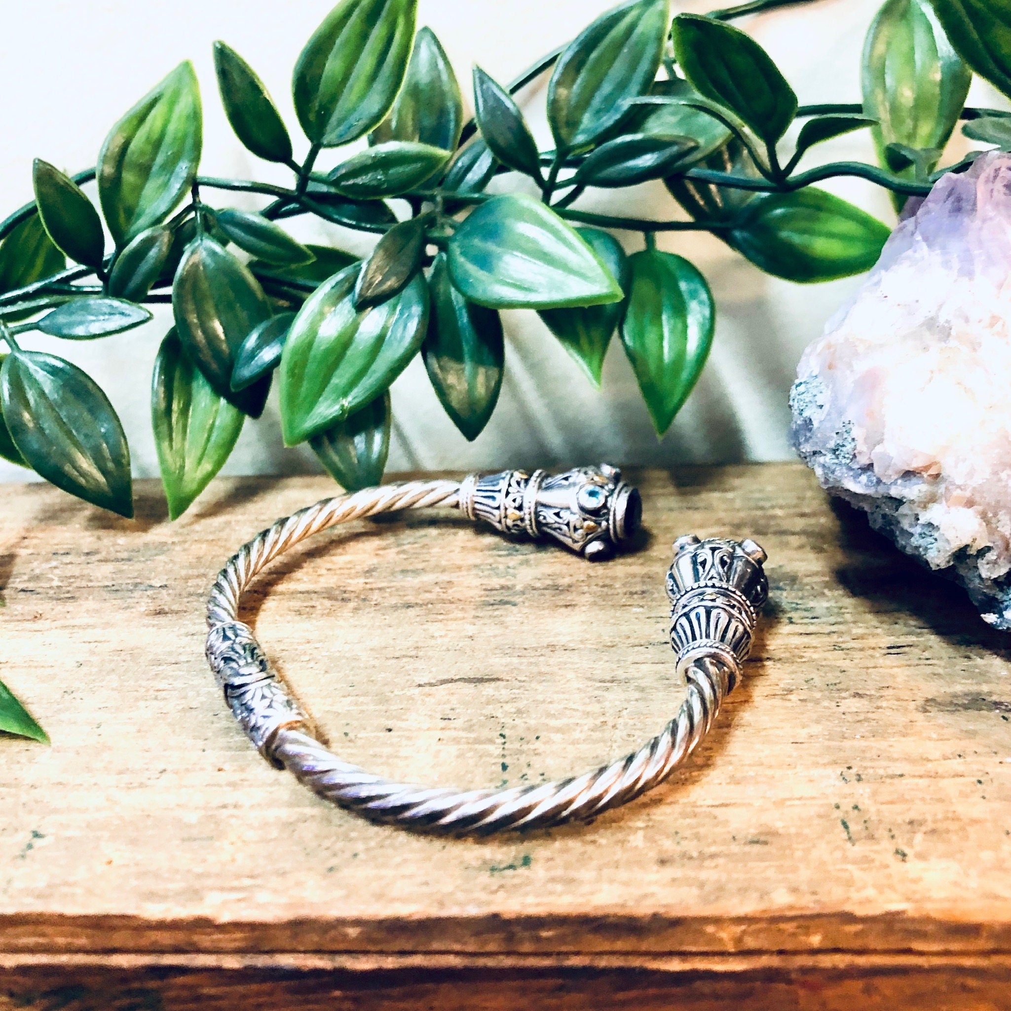 Vintage Silver Bracelet, Vintage Jewelry, Amethyst Bracelet, Unique Jewelry, Valentines Day Gift, 14 K Gold, Blue Stones, Cuff Bracelet