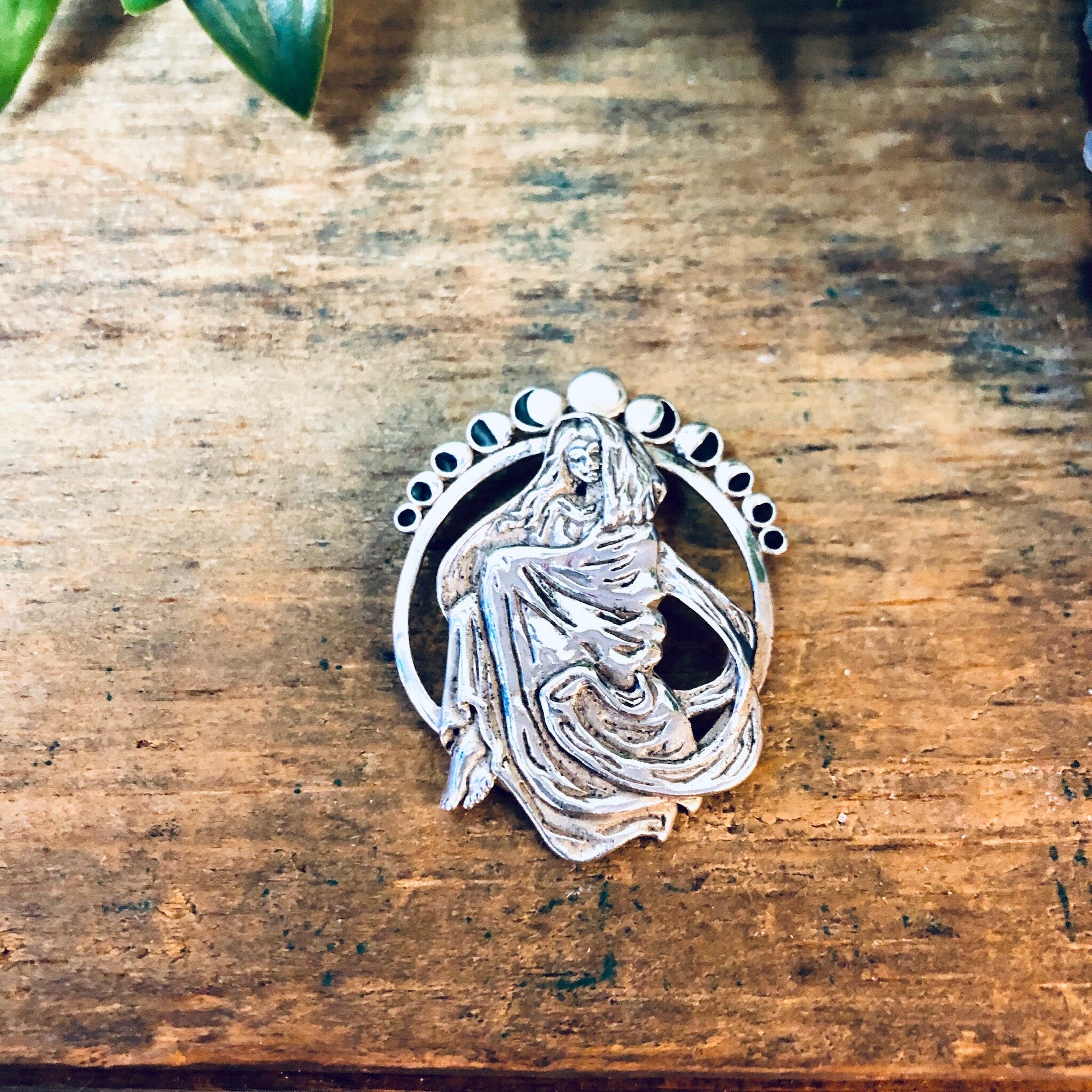 Vintage Silver Pendant, Witch Pendant, Sterling Silver, Vintage Jewelry, Goth Jewelry, Gothic Style, Moon Jewelry, Moon Phase Pendant