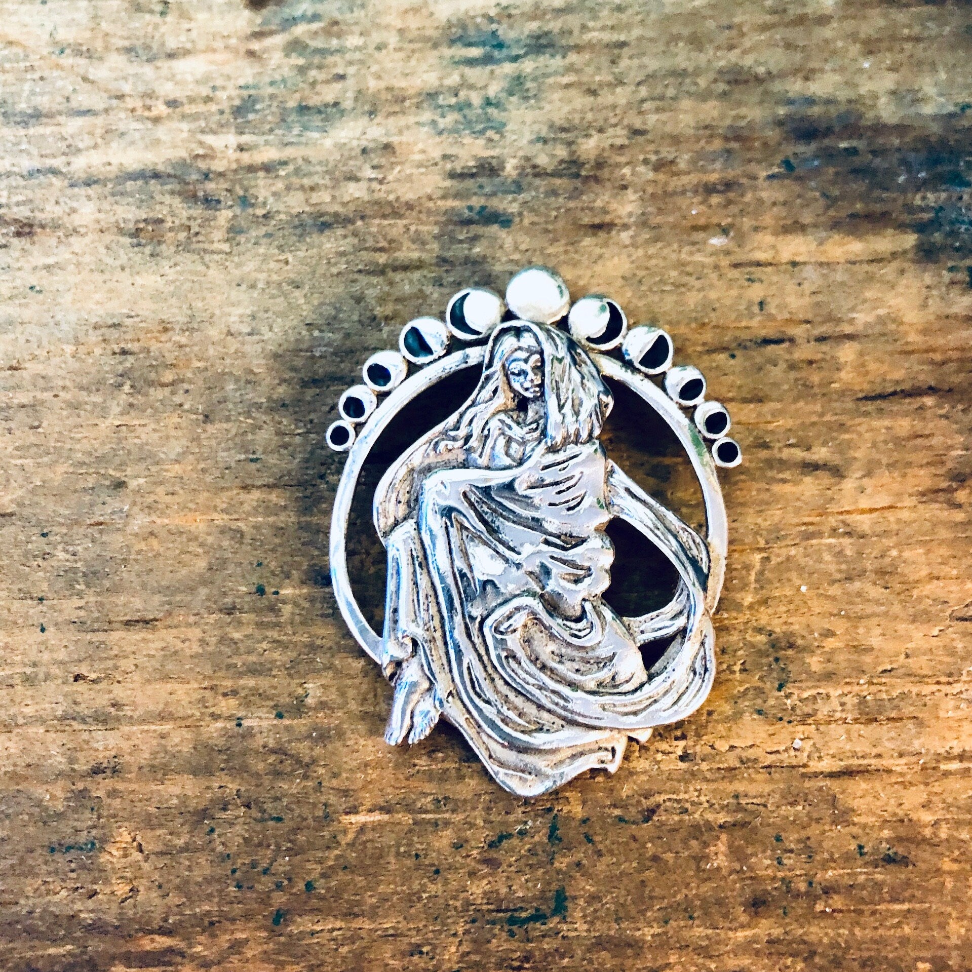 Vintage Silver Pendant, Witch Pendant, Sterling Silver, Vintage Jewelry, Goth Jewelry, Gothic Style, Moon Jewelry, Moon Phase Pendant