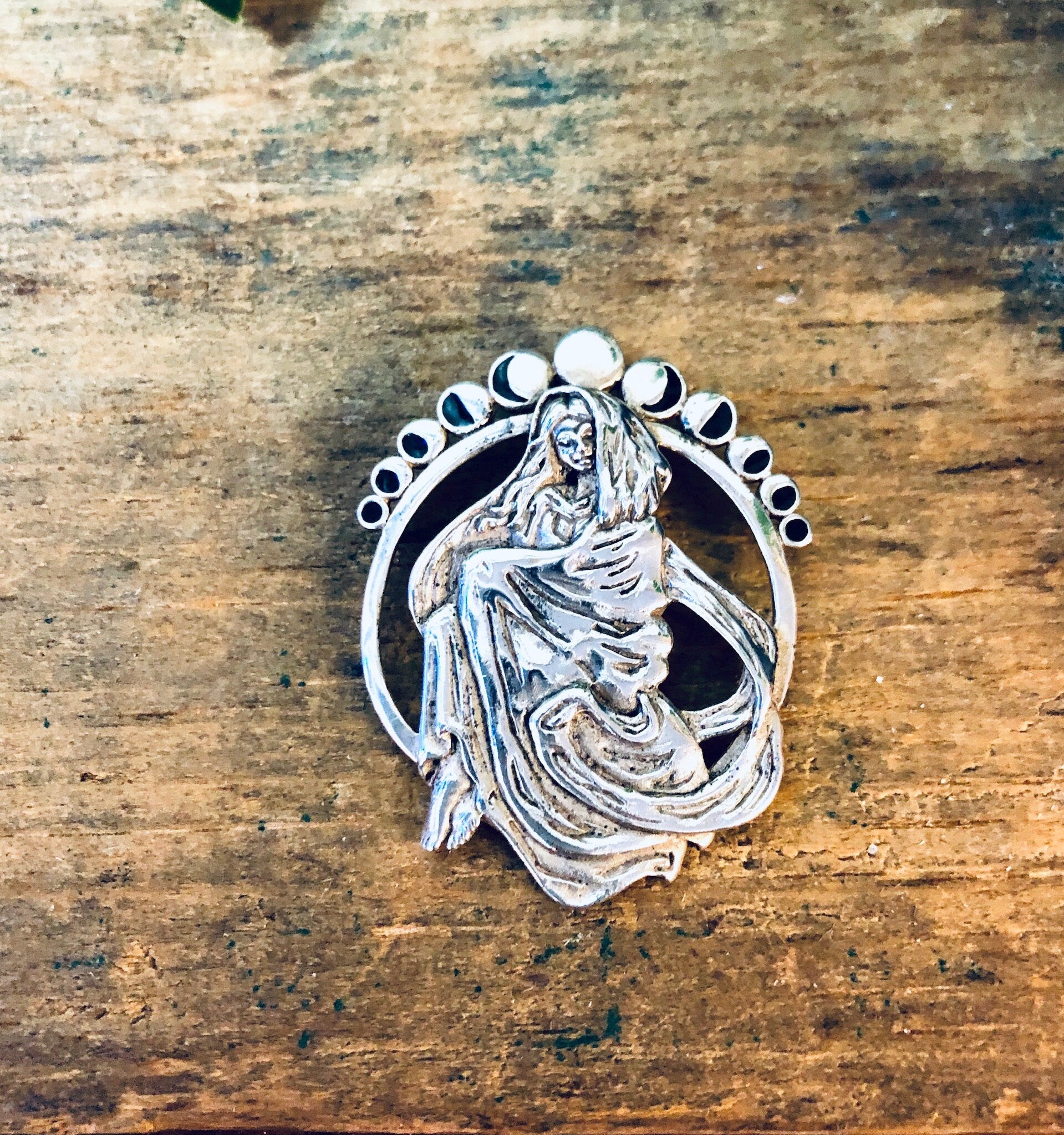 Vintage Silver Pendant, Witch Pendant, Sterling Silver, Vintage Jewelry, Goth Jewelry, Gothic Style, Moon Jewelry, Moon Phase Pendant