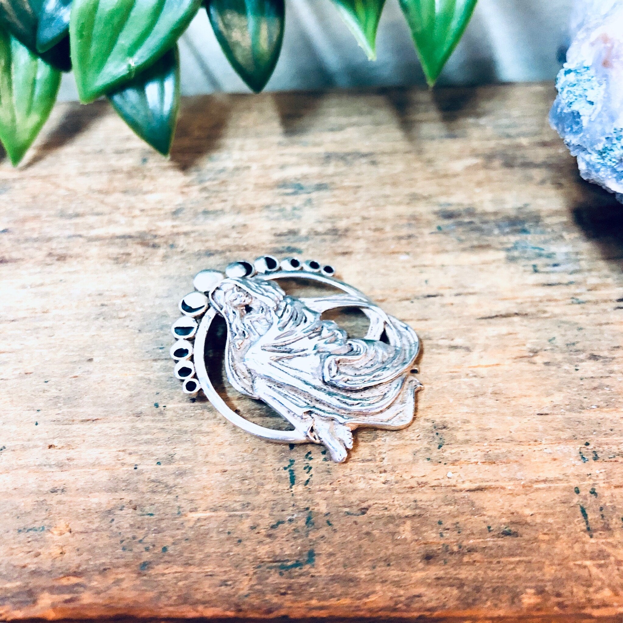 Vintage Silver Pendant, Witch Pendant, Sterling Silver, Vintage Jewelry, Goth Jewelry, Gothic Style, Moon Jewelry, Moon Phase Pendant