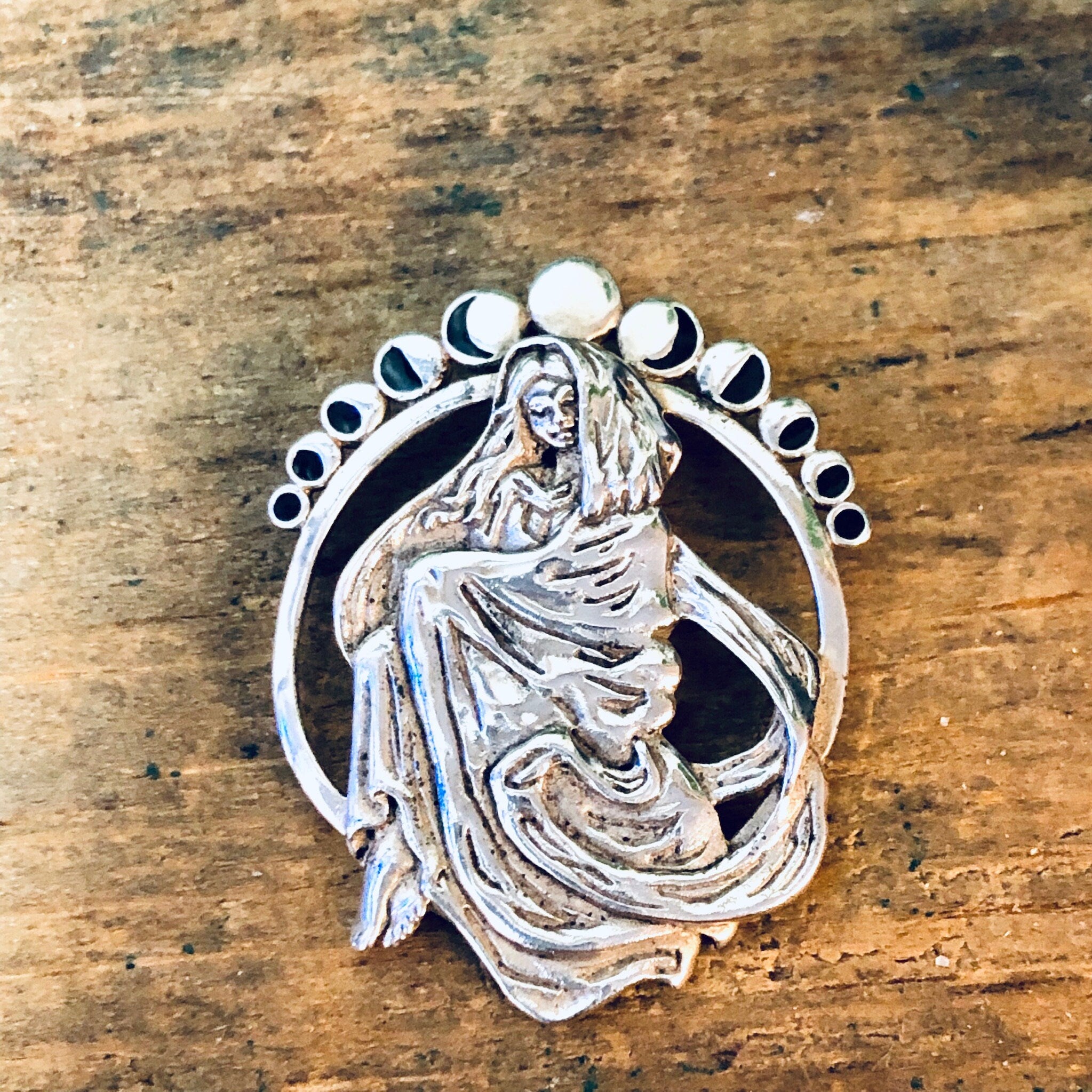 Vintage Silver Pendant, Witch Pendant, Sterling Silver, Vintage Jewelry, Goth Jewelry, Gothic Style, Moon Jewelry, Moon Phase Pendant