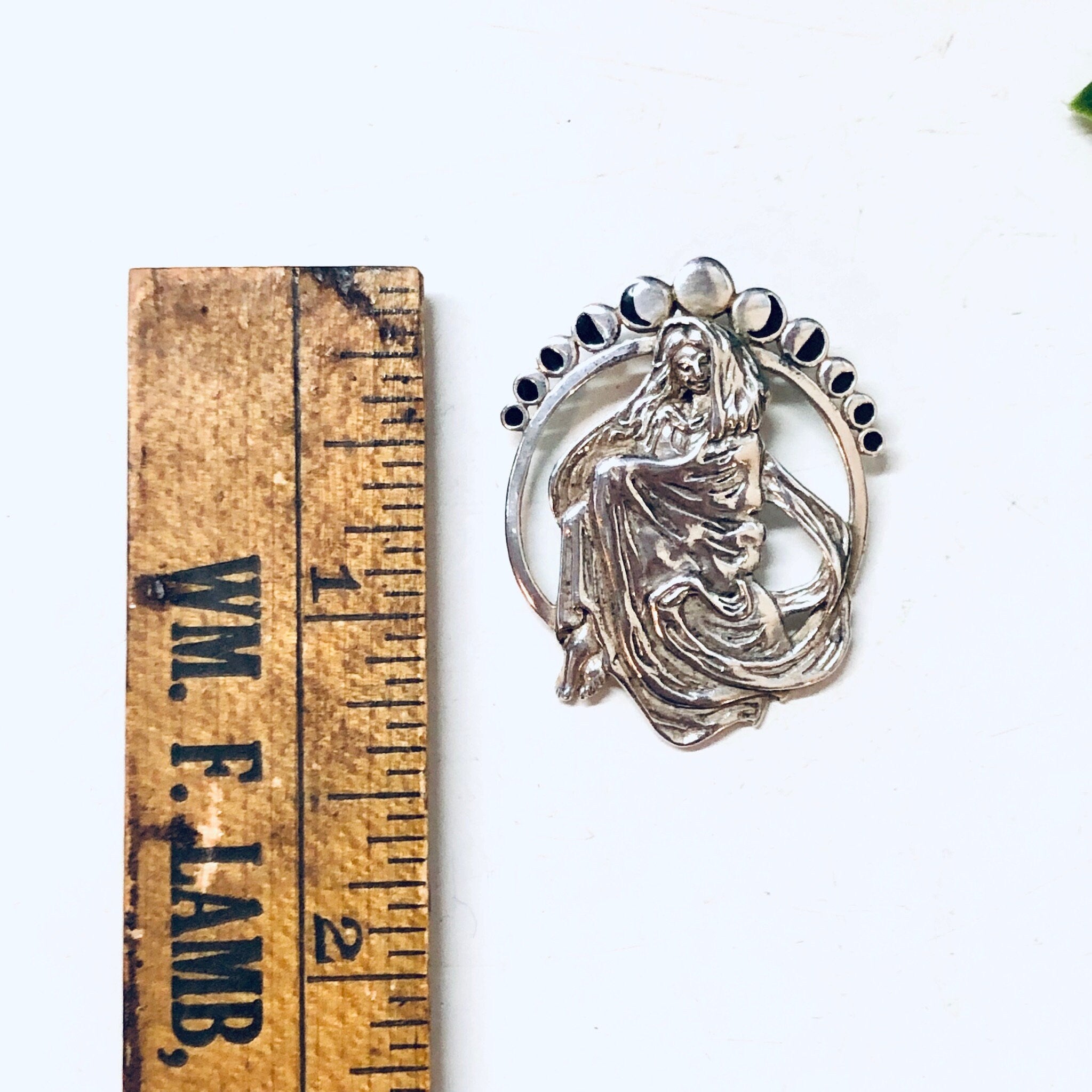 Vintage Silver Pendant, Witch Pendant, Sterling Silver, Vintage Jewelry, Goth Jewelry, Gothic Style, Moon Jewelry, Moon Phase Pendant