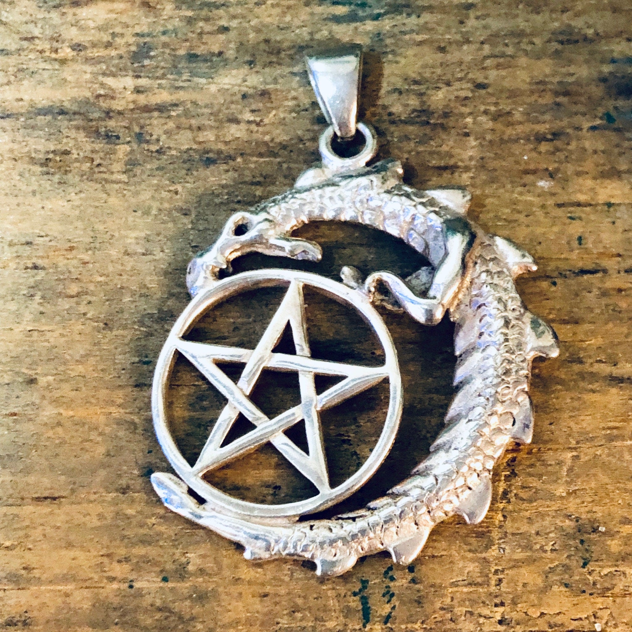 Vintage Pendant, Silver Pendant, Pentagram Necklace, Dragon Pendant, Lizard, Witch Jewelry, Gothic Style, Star, Pentagram, Vintage Jewelry