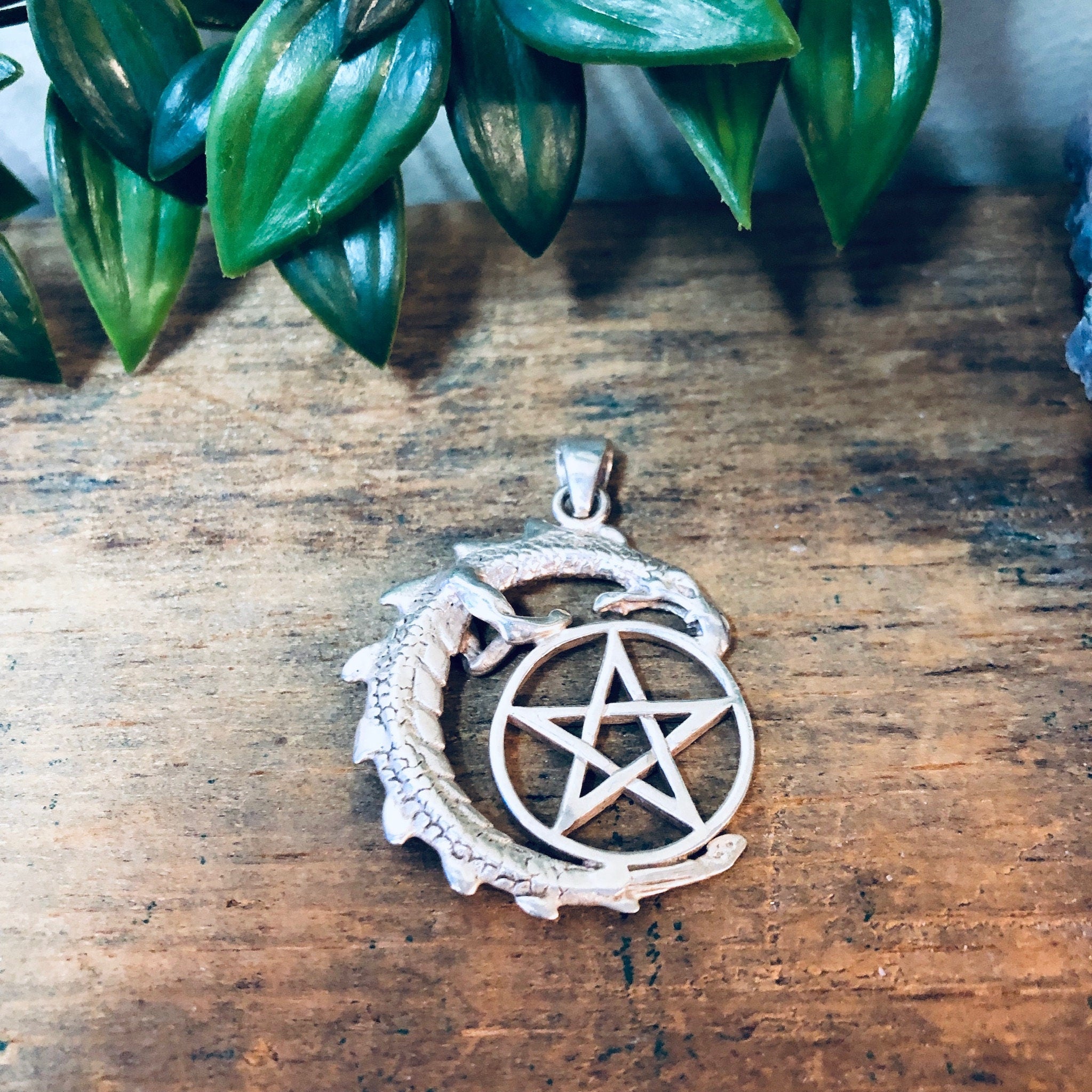 Vintage Pendant, Silver Pendant, Pentagram Necklace, Dragon Pendant, Lizard, Witch Jewelry, Gothic Style, Star, Pentagram, Vintage Jewelry