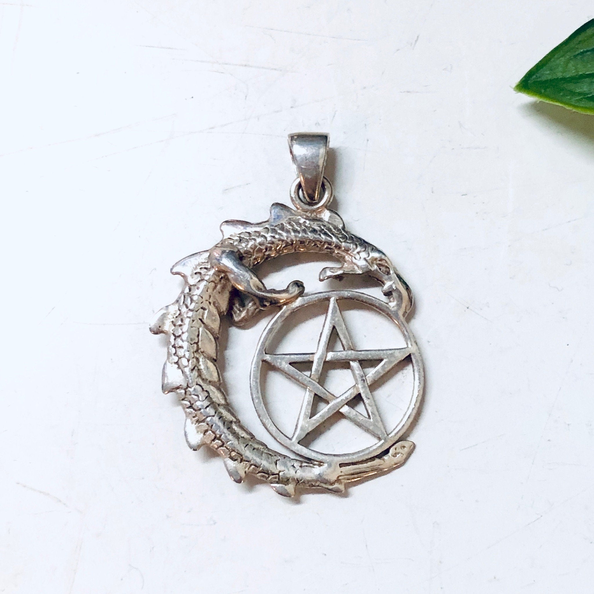 Vintage Pendant, Silver Pendant, Pentagram Necklace, Dragon Pendant, Lizard, Witch Jewelry, Gothic Style, Star, Pentagram, Vintage Jewelry