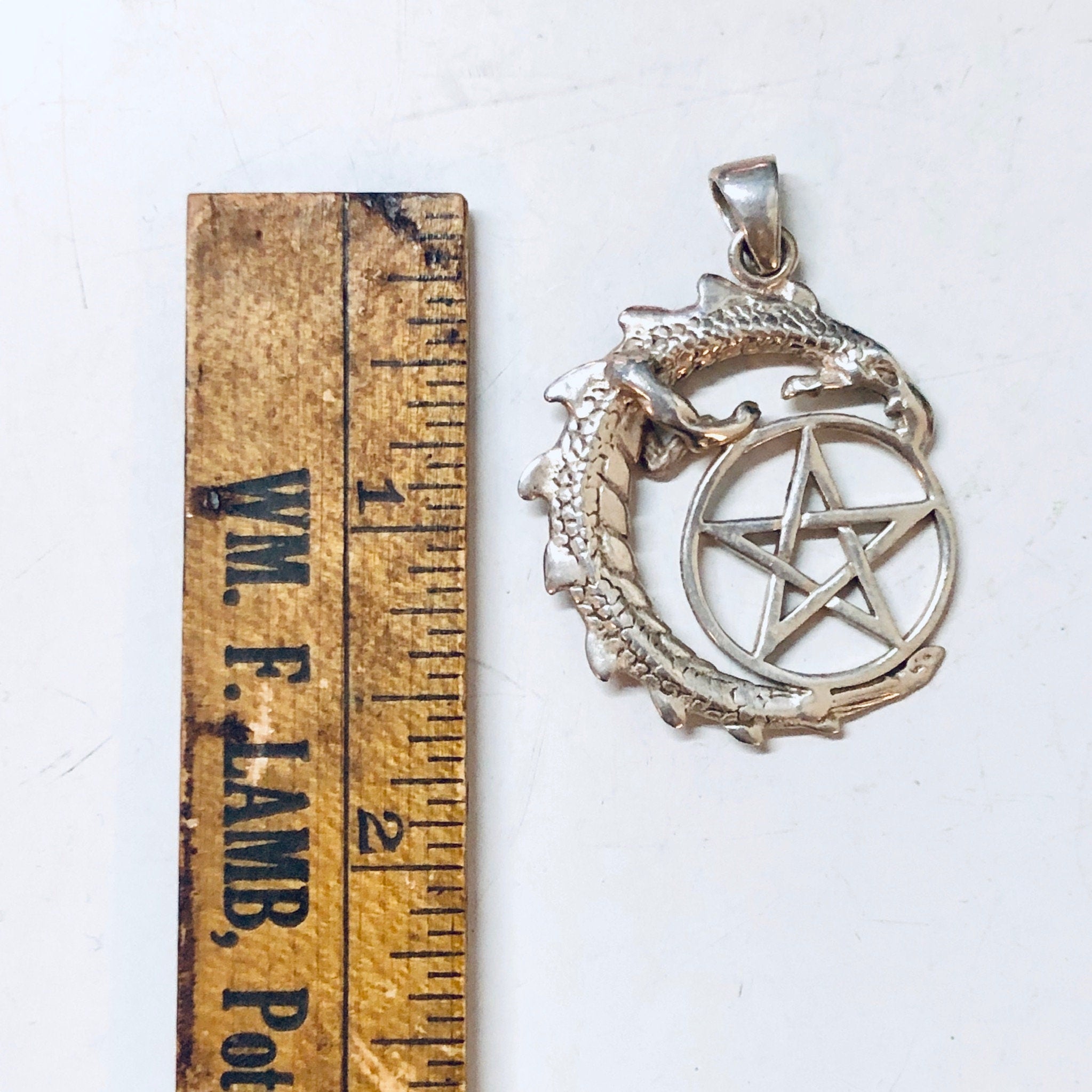 Vintage Pendant, Silver Pendant, Pentagram Necklace, Dragon Pendant, Lizard, Witch Jewelry, Gothic Style, Star, Pentagram, Vintage Jewelry