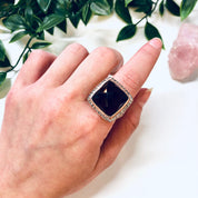 Vintage Cocktail Ring, Costume Jewelry, Rose Gold, Purple Gemstone, Faux Diamond, Large Ring, Statement Jewelry, Square Ring, Purple Pink