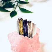 Vintage Silver Ring, Sterling Silver Ring, Vintage Jewelry, Purple Gemstone, Yellow Gemstone, Statement Jewelry, Unique Jewelry, Sparkly