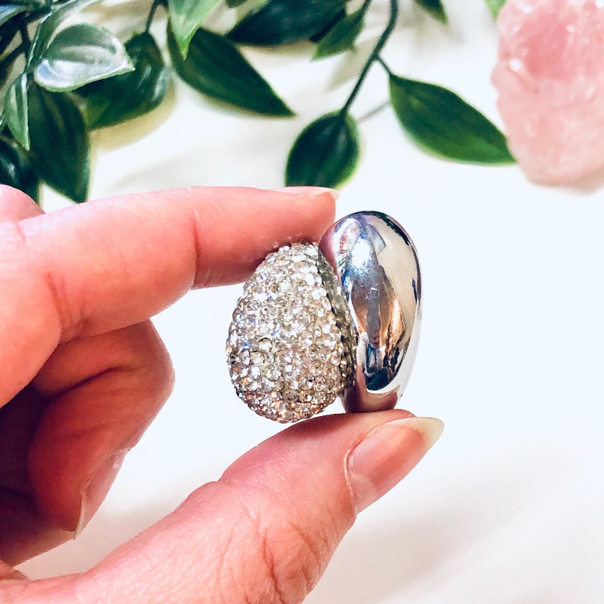 Vintage Statement Ring, Large Ring, Flashy Jewelry, Sparkly Ring, Swirl Ring, Fake Diamonds, Faux Diamonds, Cocktail Ring, Holiday Gift Idea
