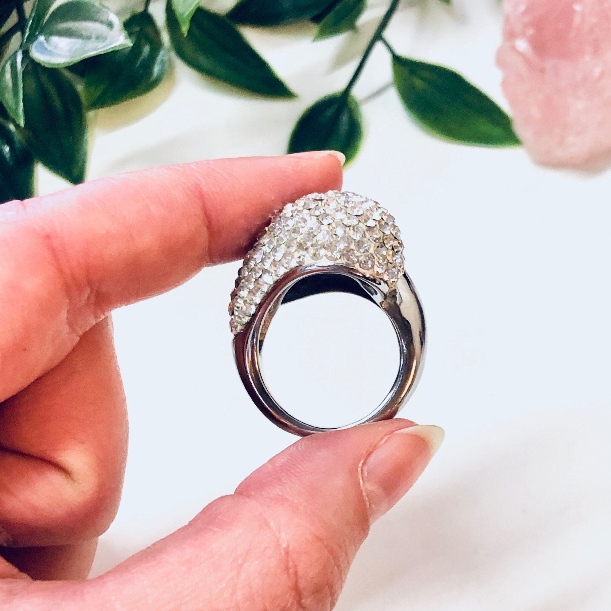 Vintage Statement Ring, Large Ring, Flashy Jewelry, Sparkly Ring, Swirl Ring, Fake Diamonds, Faux Diamonds, Cocktail Ring, Holiday Gift Idea