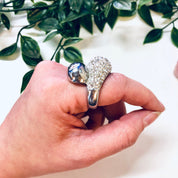 Vintage Statement Ring, Large Ring, Flashy Jewelry, Sparkly Ring, Swirl Ring, Fake Diamonds, Faux Diamonds, Cocktail Ring, Holiday Gift Idea